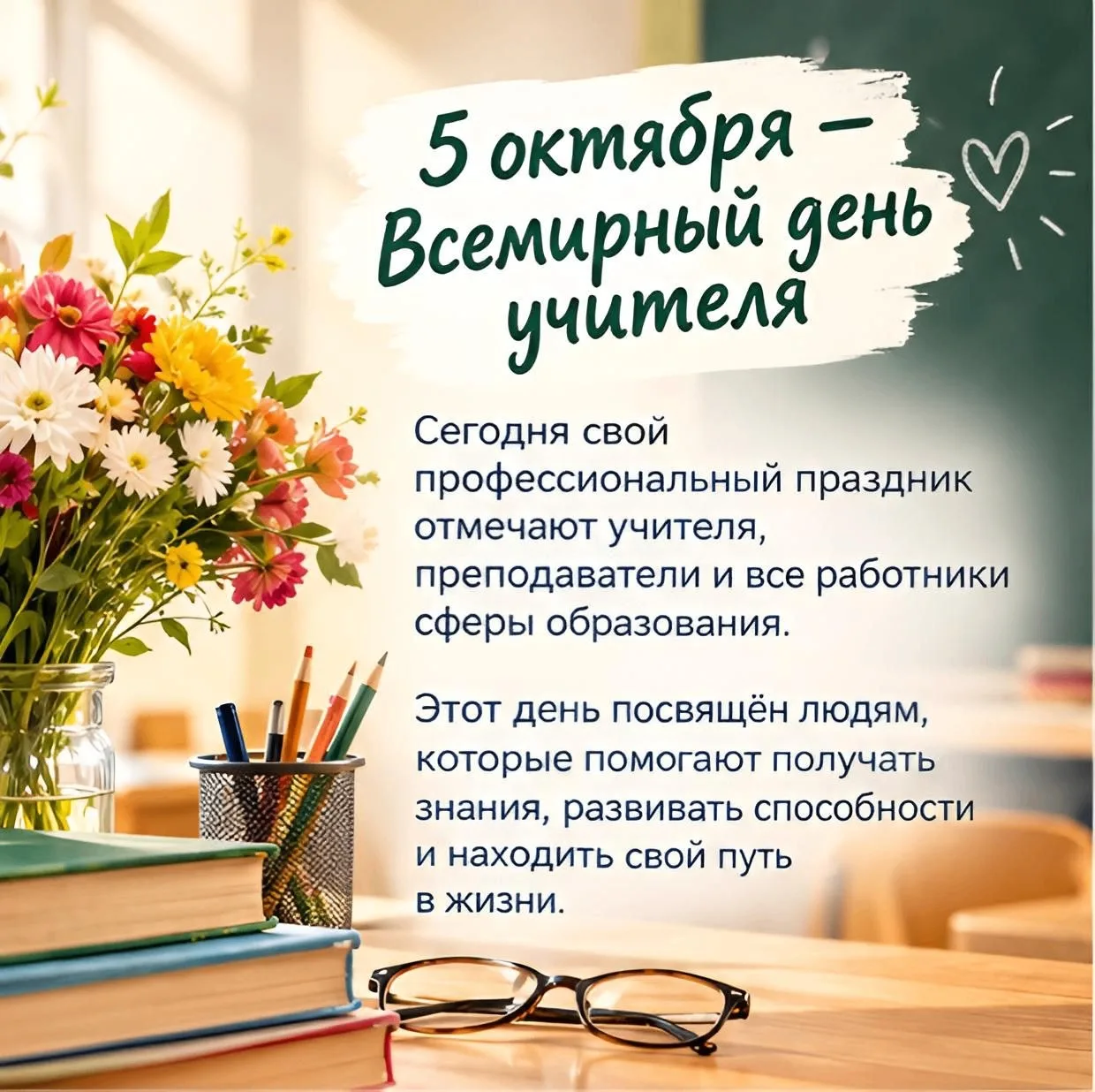 Укытучылар көне турында — безнең карточкаларда.