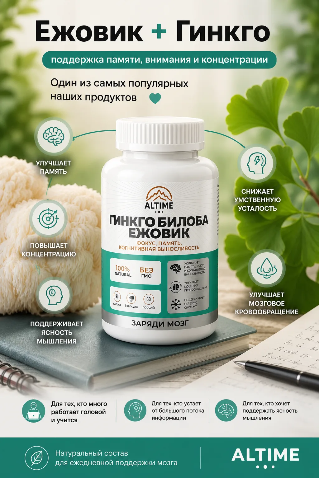 Ежовик + Гинкго — один из самых популярных наших продуктов
