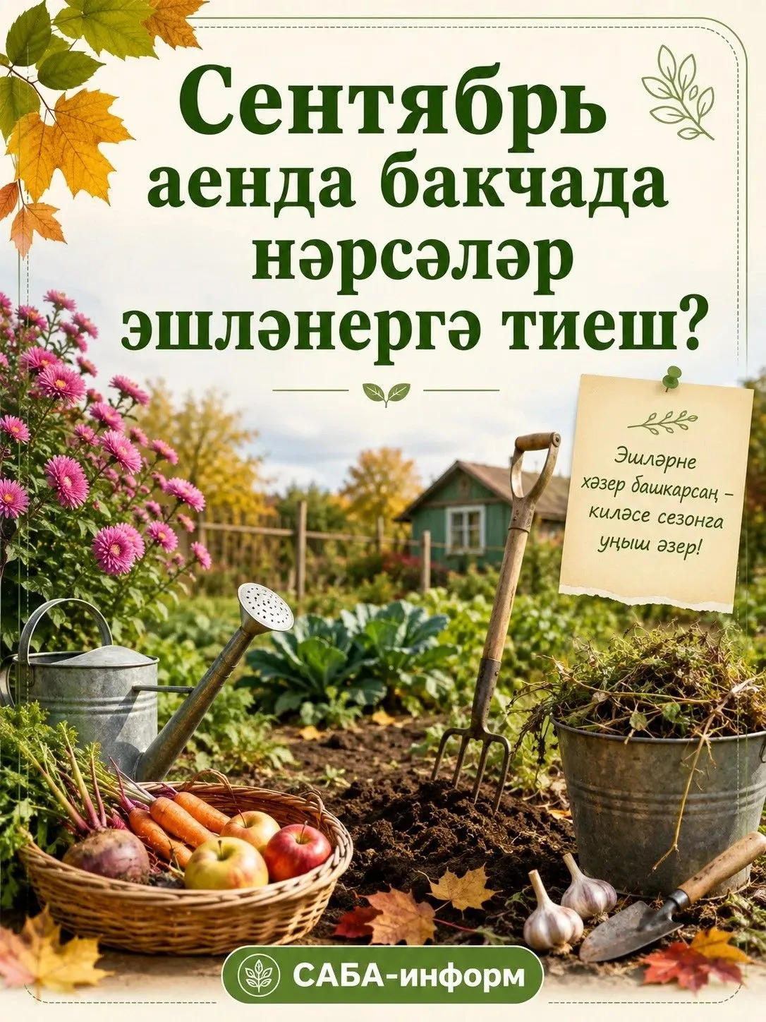 🍂Сентябрь аенда бакчачының төп эшләре – өлгергән уңышны җыю, аны эшкәртү һәм саклауга ...