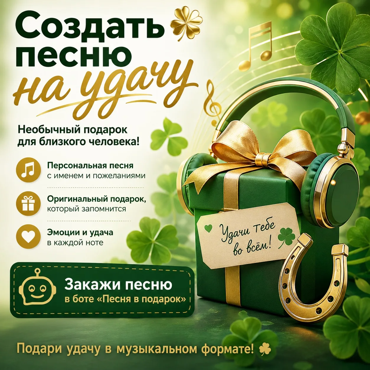 🍀 Создать песню на удачу — необычный подарок для близкого человека! 🎵