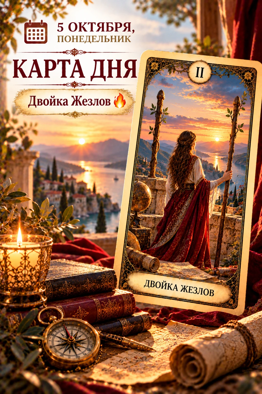 📅 5 октября, понедельник — карта дня: Двойка Жезлов 🔥