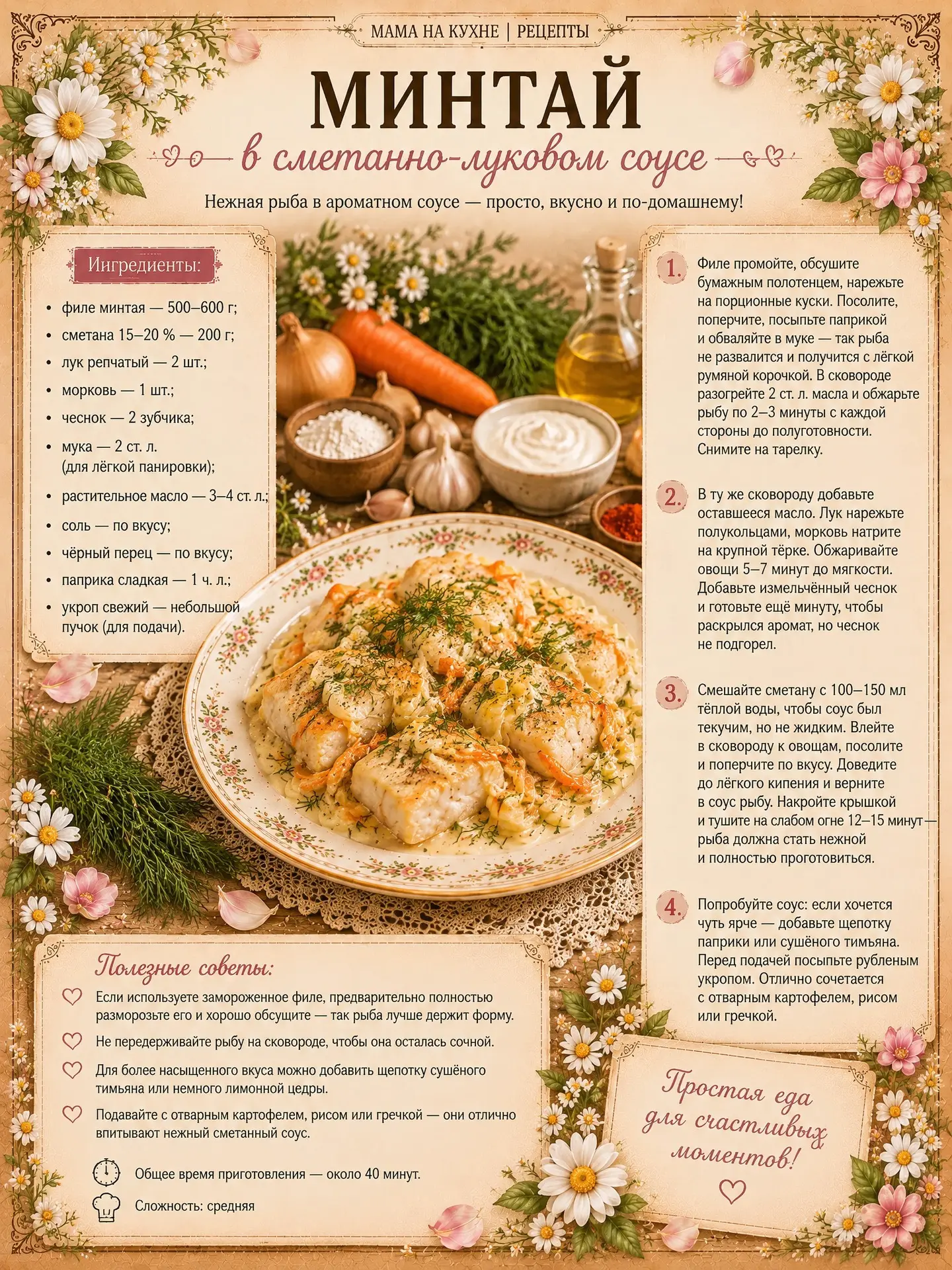 🌸 Минтай в сметанно-луковом соусе 🌸