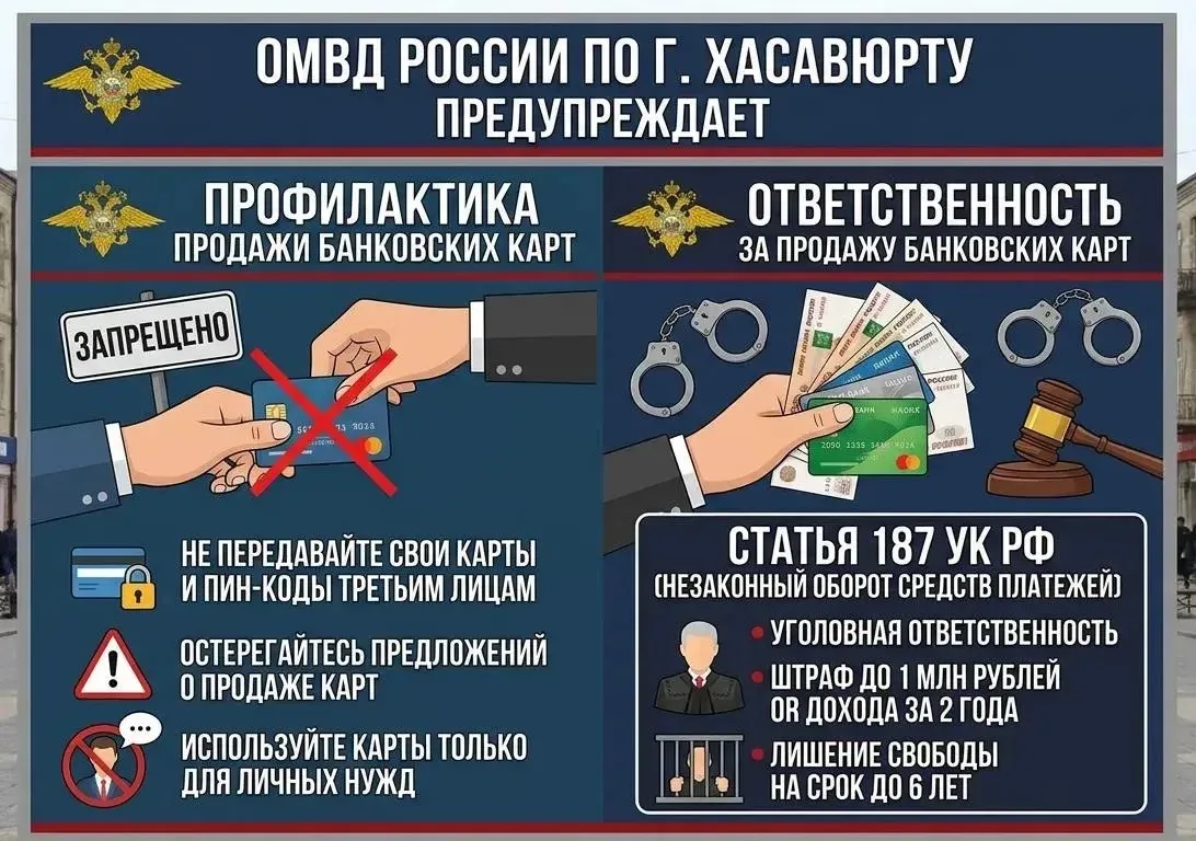 📢 ОМВД России по г. Хасавюрту предупреждает: твоя карта — не товар!