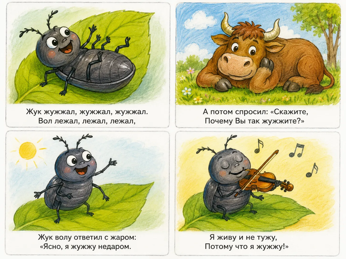 Создала серию картинок для быстрого заучивания стихотворения. Автоматизация Ж в стихотворении. Жук и