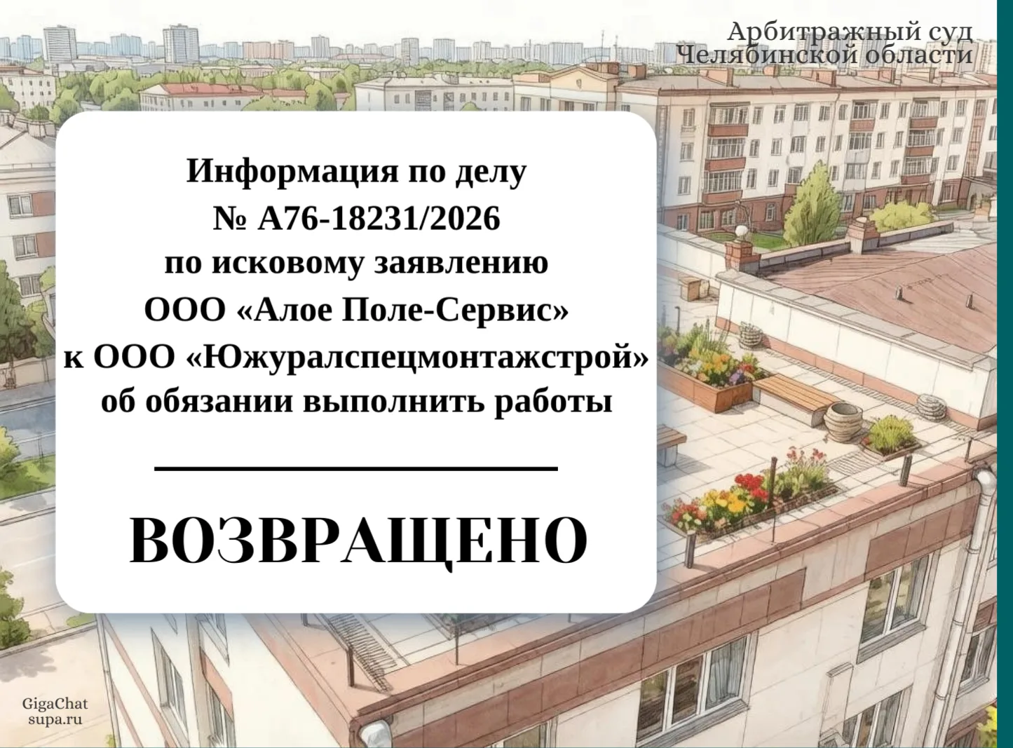 ⚖️   Информация по делу № А76-18231/2026