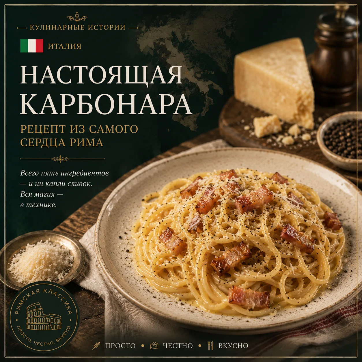 🍝 Настоящая карбонара: рецепт из самого сердца Рима