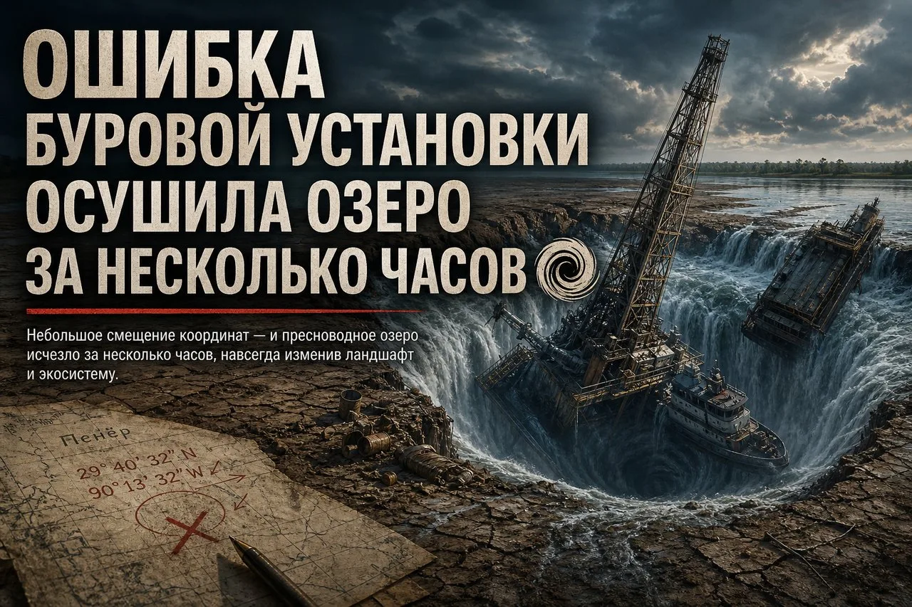 Ошибка буровой установки осушила озеро за несколько часов 🌀
