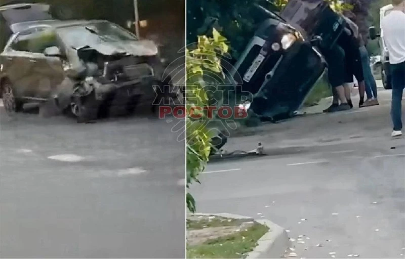 ⚡️Вчера днем на перекрёстке Ашхабадского и Цезаря Куникова в Ростове перевернулась машина