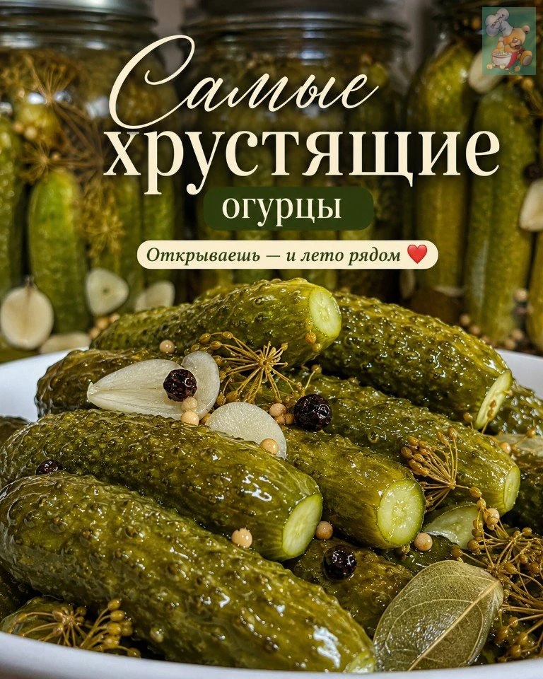 🥒 Огурцы «Самые хрустящие»
Домашние маринованные огурчики получаются крепкими, звонкими и ароматным