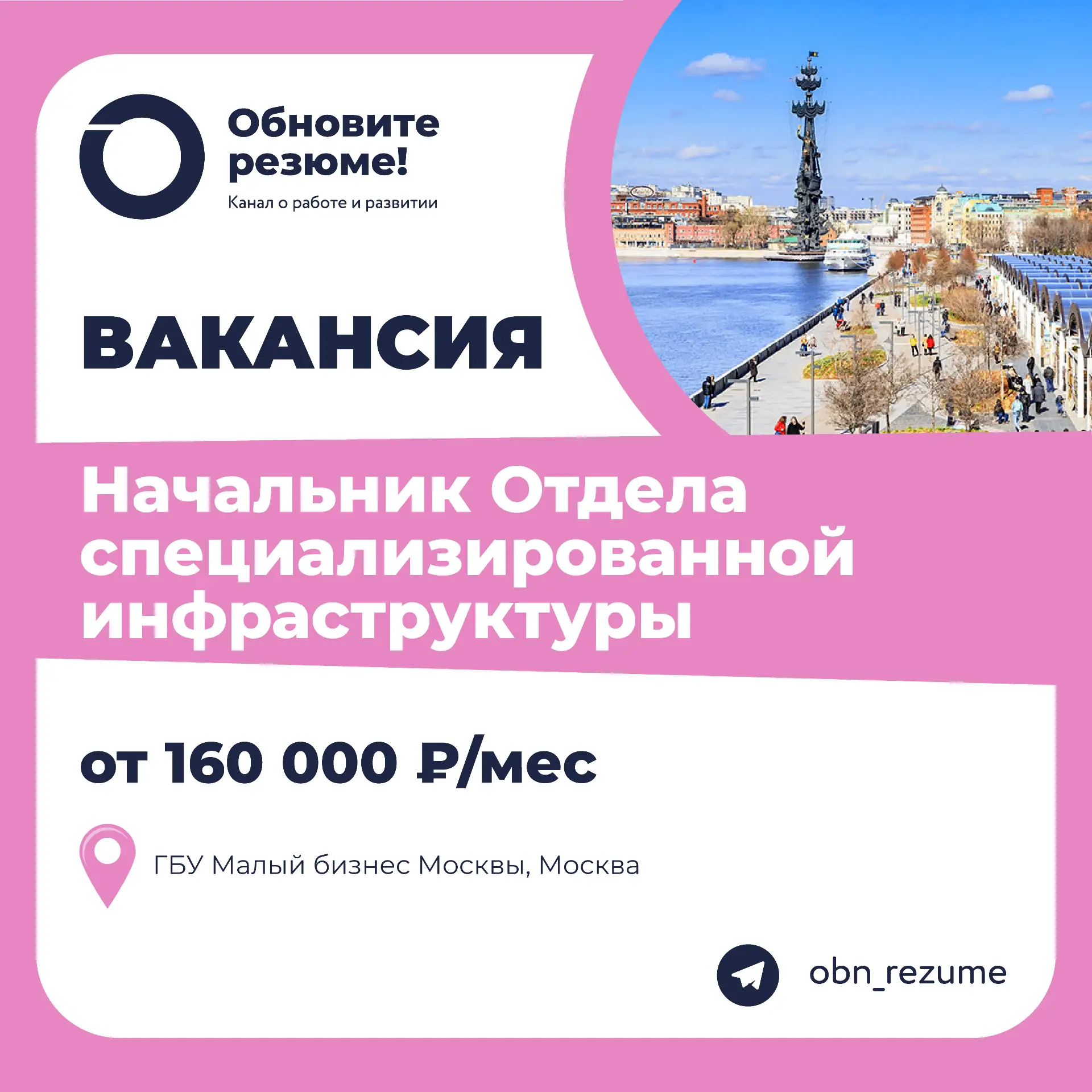Начальник отдела специализированной инфраструктуры ГБУ Малый бизнес Москвы, Москва