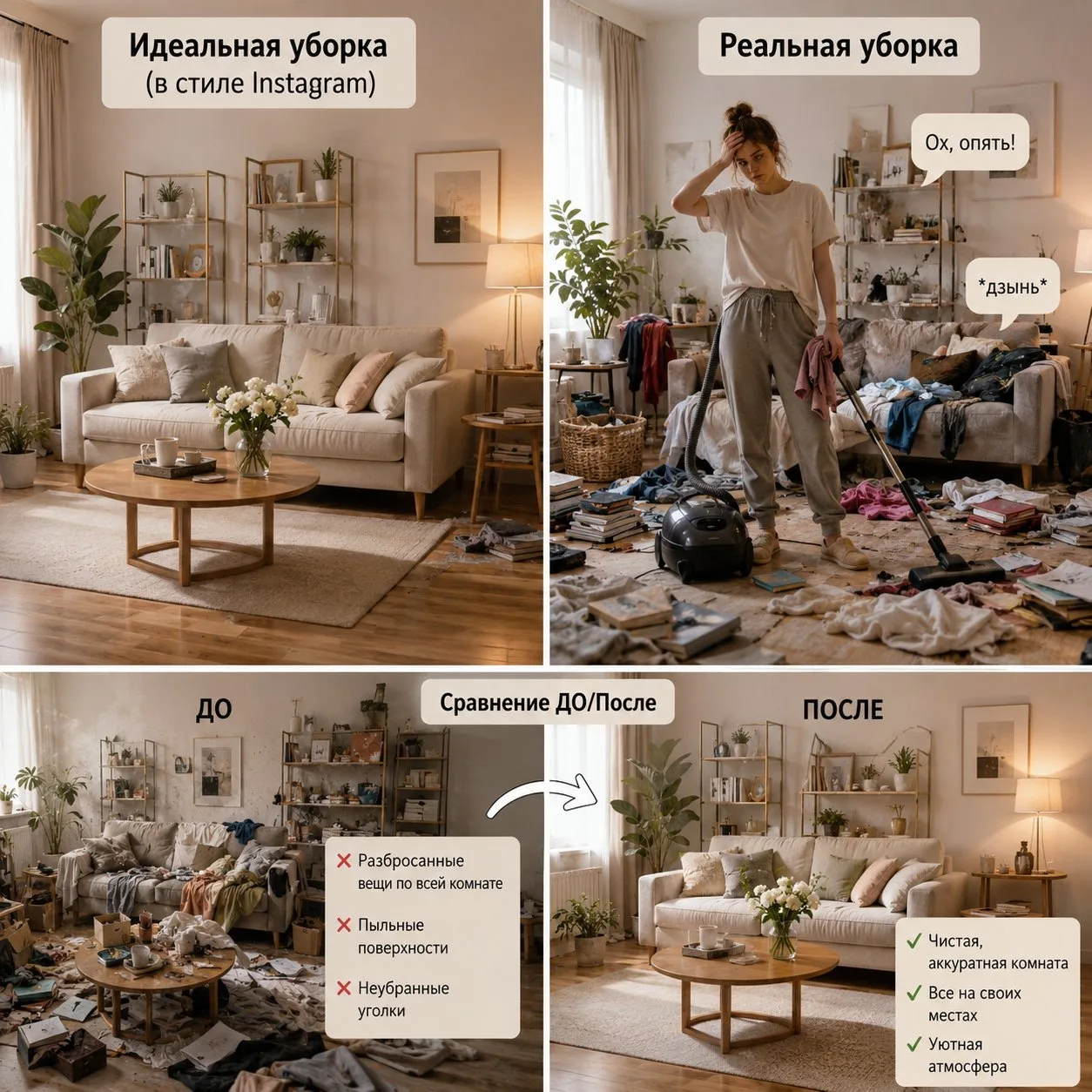 Когда планируешь идеальную уборку, картинки в Instagram рисуют волшебство: блестящие по...