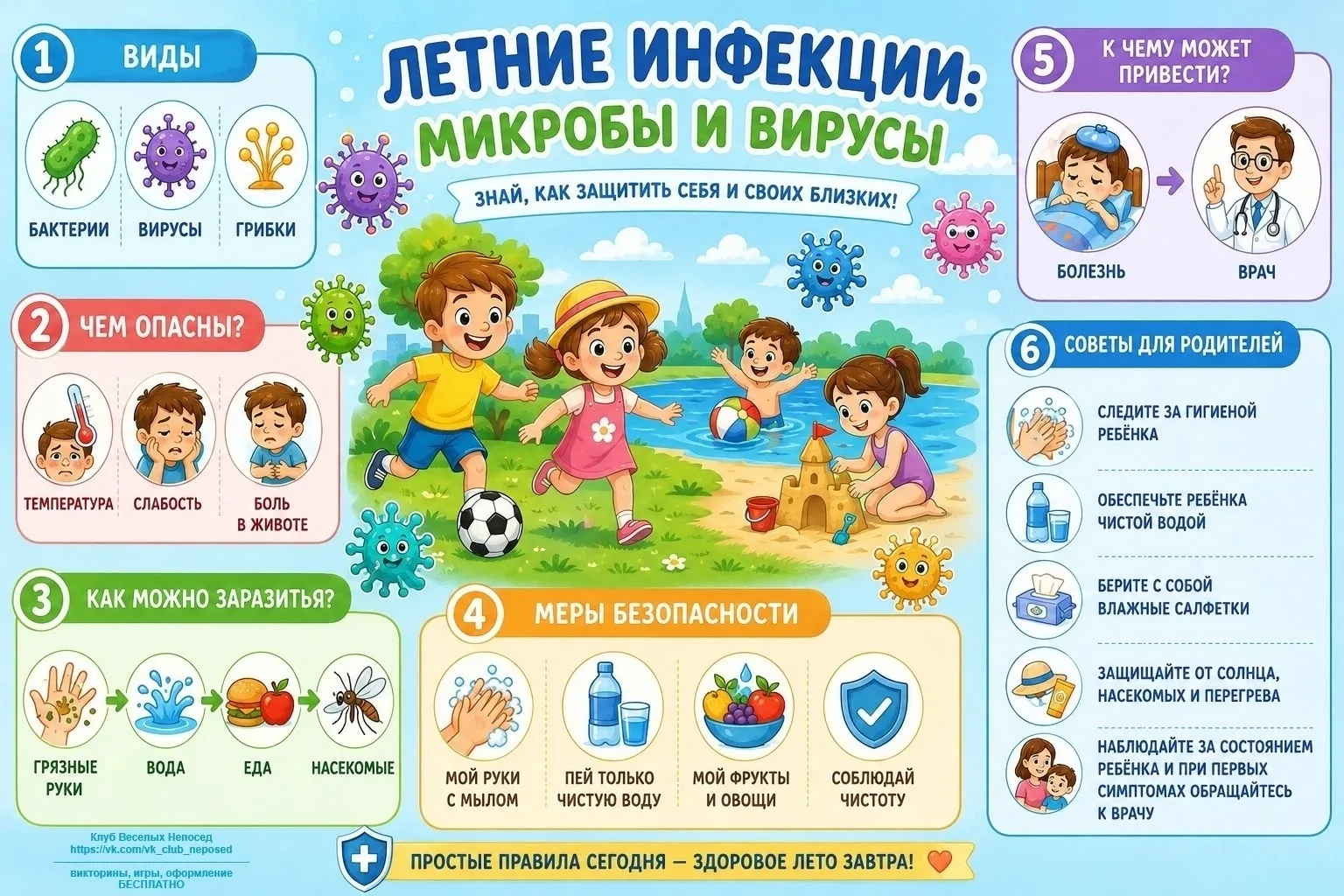 4. Пищевая безопасность 🥗

🦠 В жару продукты портятся быстрее. Будьте осторожны с уличной едой и с