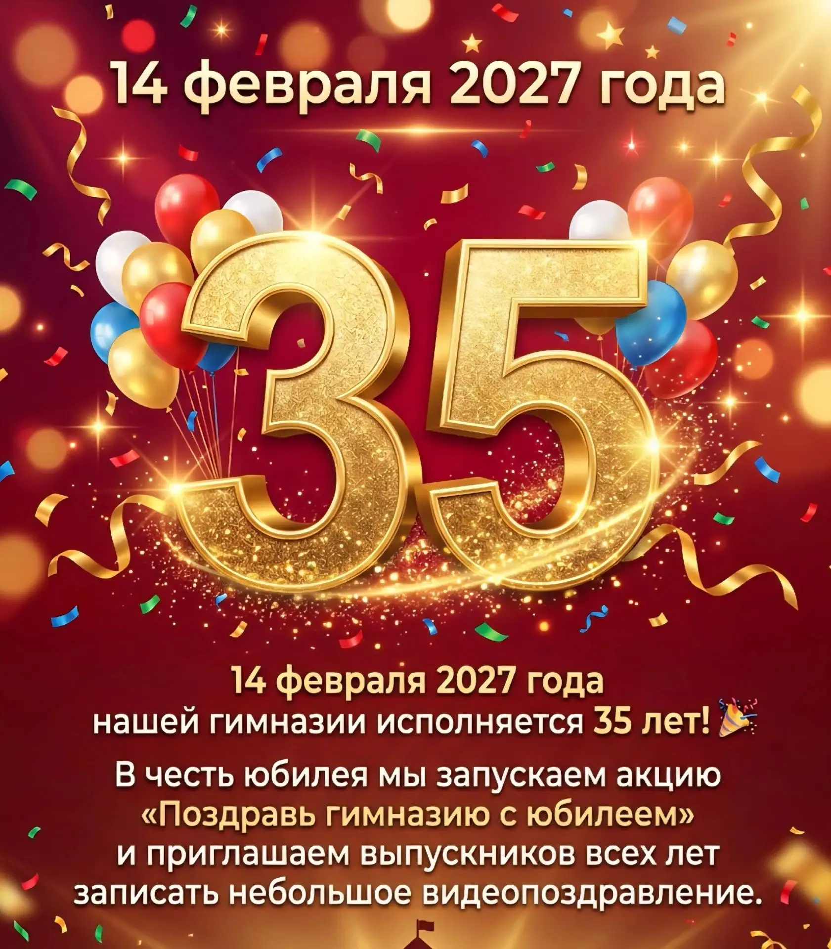 14 февраля 2027 года нашей гимназии исполняется 35 лет! 🎉 В честь юбилея мы запускаем ...