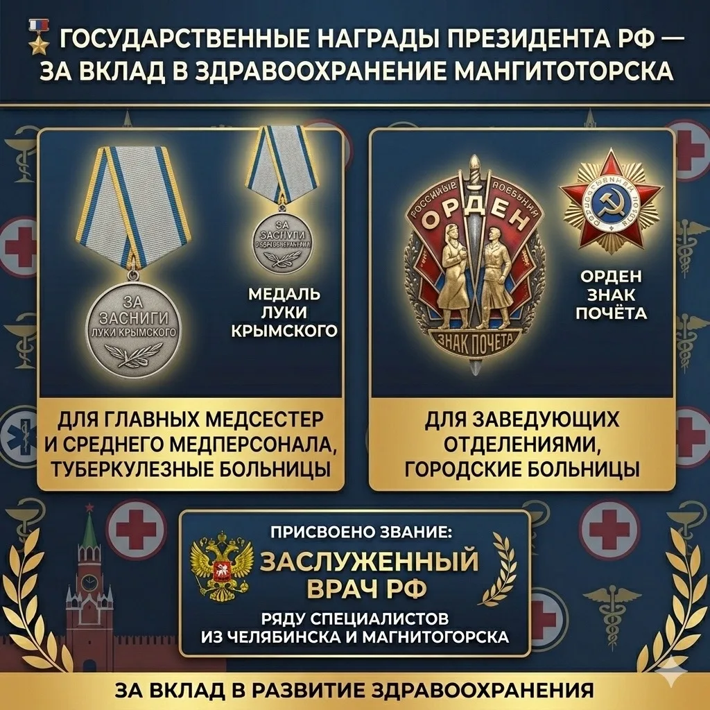 🎖 Медработники из Магнитогорска получили президентские награды

Президент России отметил наградами 