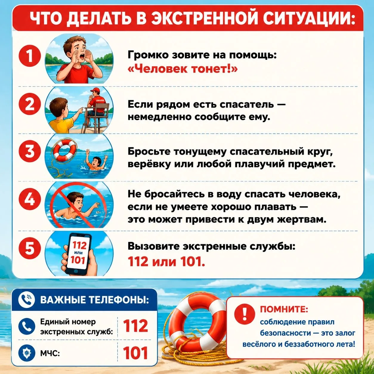 Середина лета — пик для отдыха у рек, озёр и, конечно, на море. Чтобы купание приносило только радос