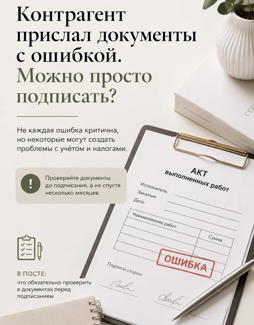 Контрагент прислал документы с ошибкой. Можно просто подписать?