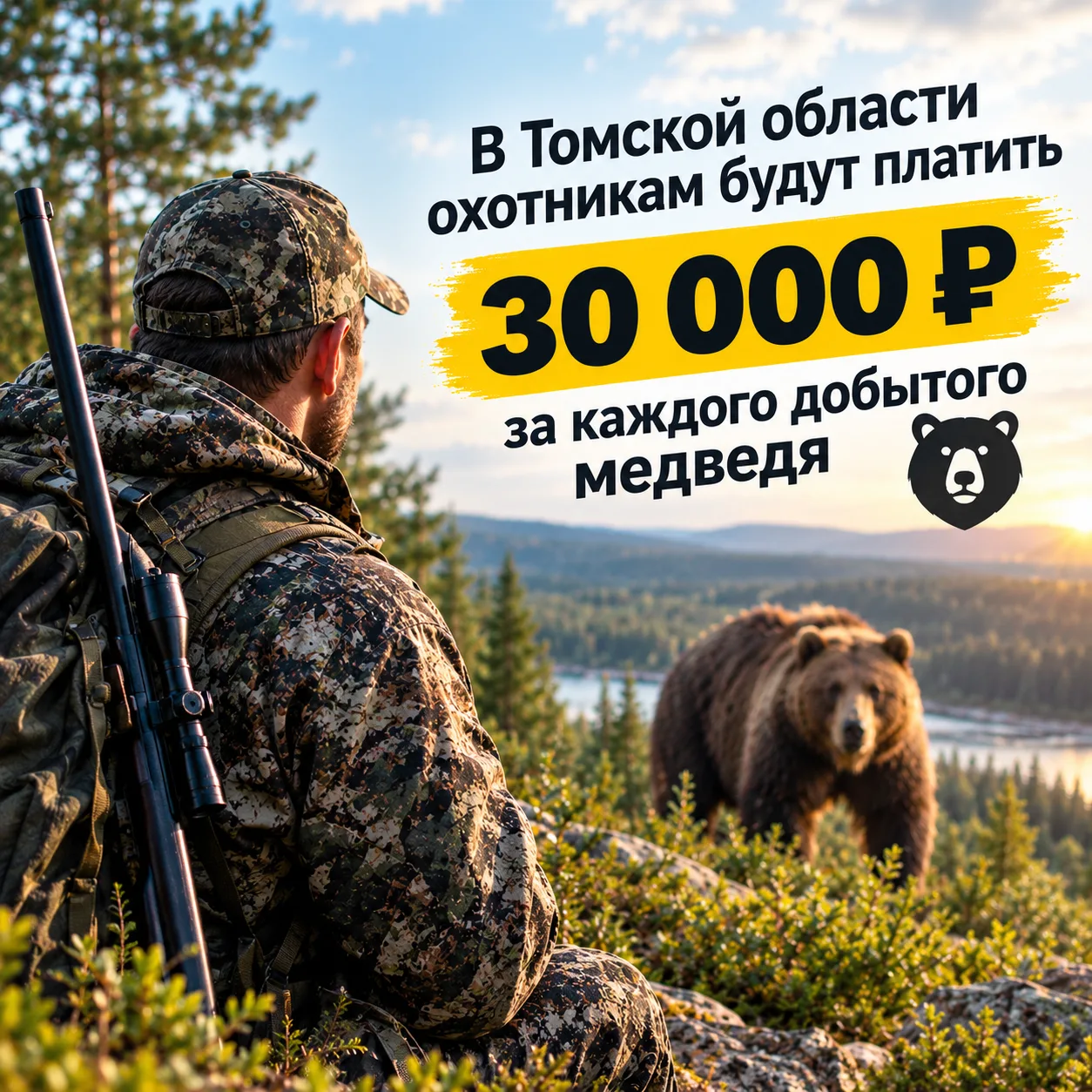 🐻 В Томской области охотникам будут выплачивать по 30 тысяч рублей за каждого добытого...