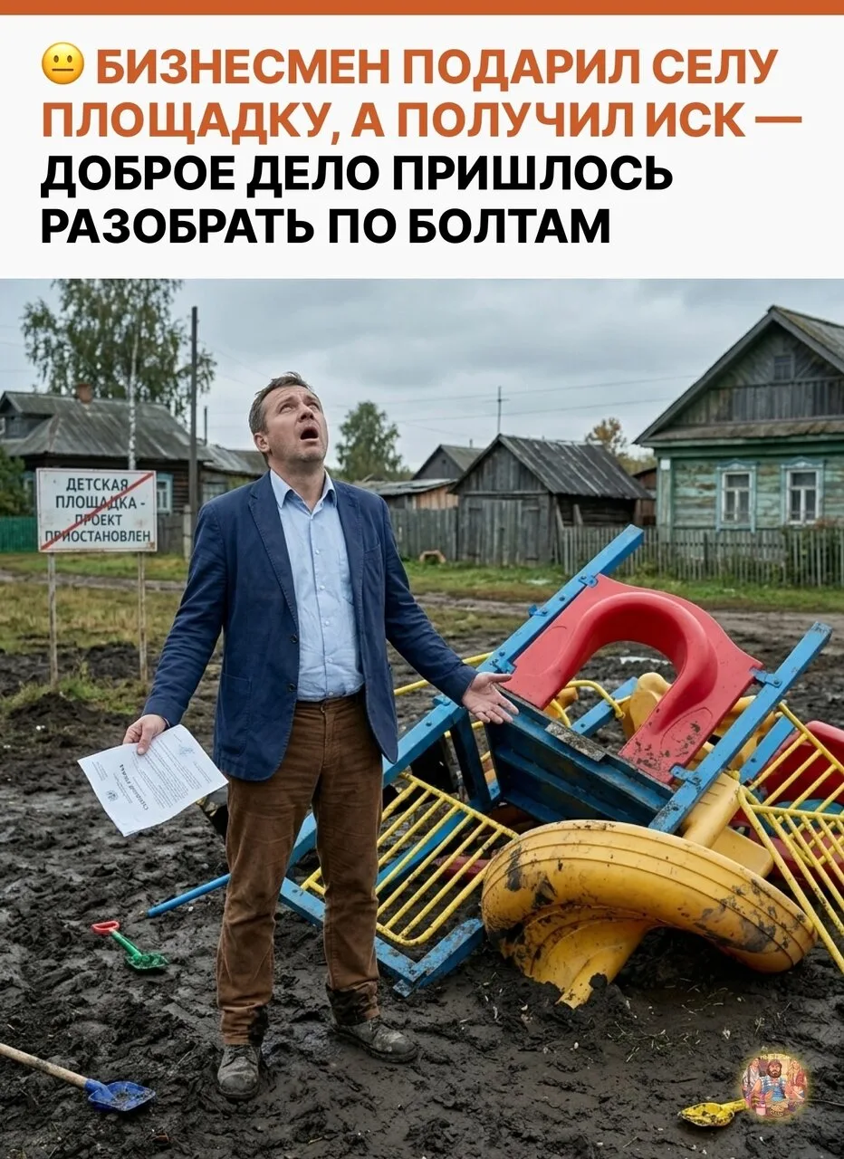Предприниматель за собственные средства обустроил в родном селе детскую площадку и пост...