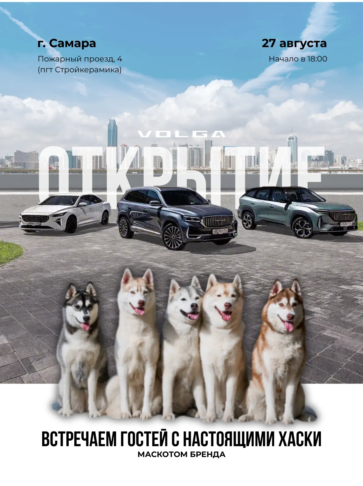 Открытие VOLGA в АсАвто. И да, встречать гостей будут хаски 🐾