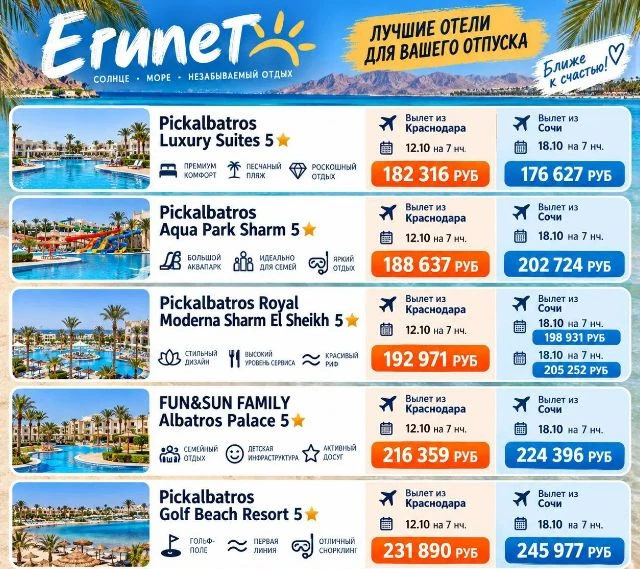 Пять отелей Pickalbatros в Шарм-эль-Шейхе: решения для любого формата отдыха✨