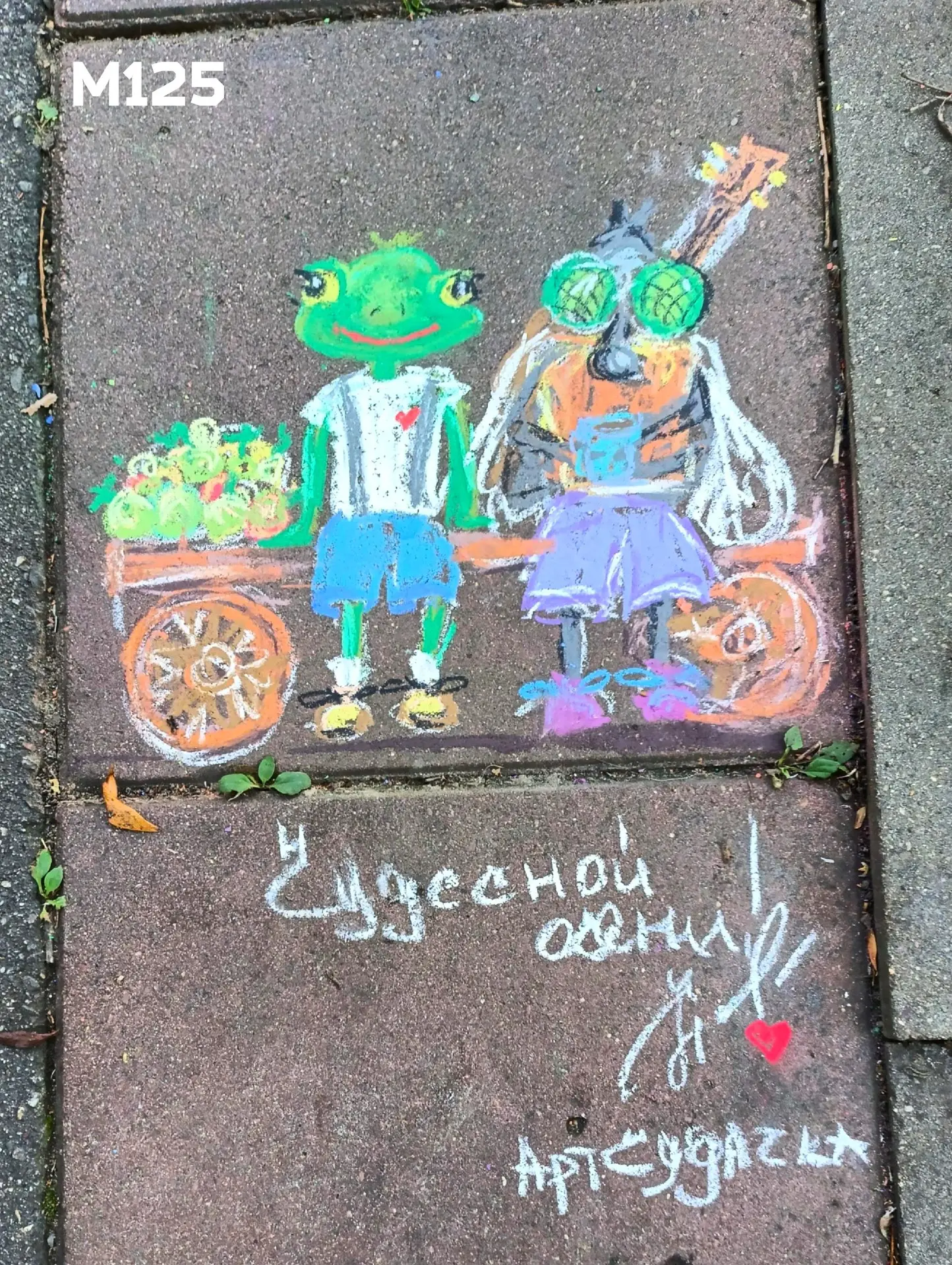 Замечательная художница, которая постоянно радует рисунками на асфальте в Яблоневом сад...