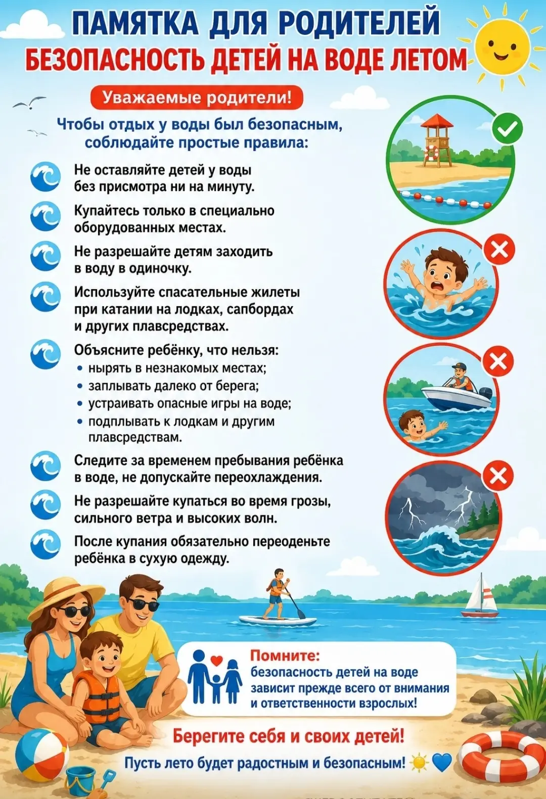 🌅🏊‍♀️Безопасность на воде в летний период - ключевая задача для родителей и детей. 

❗Соблюдение п