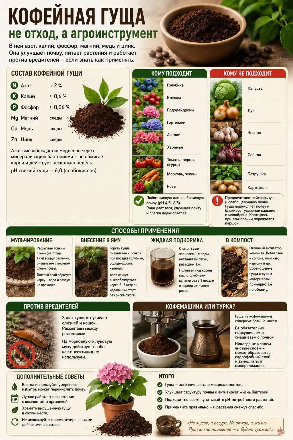 🌱 **Кофейная гуща — не отход, а агроинструмент!**