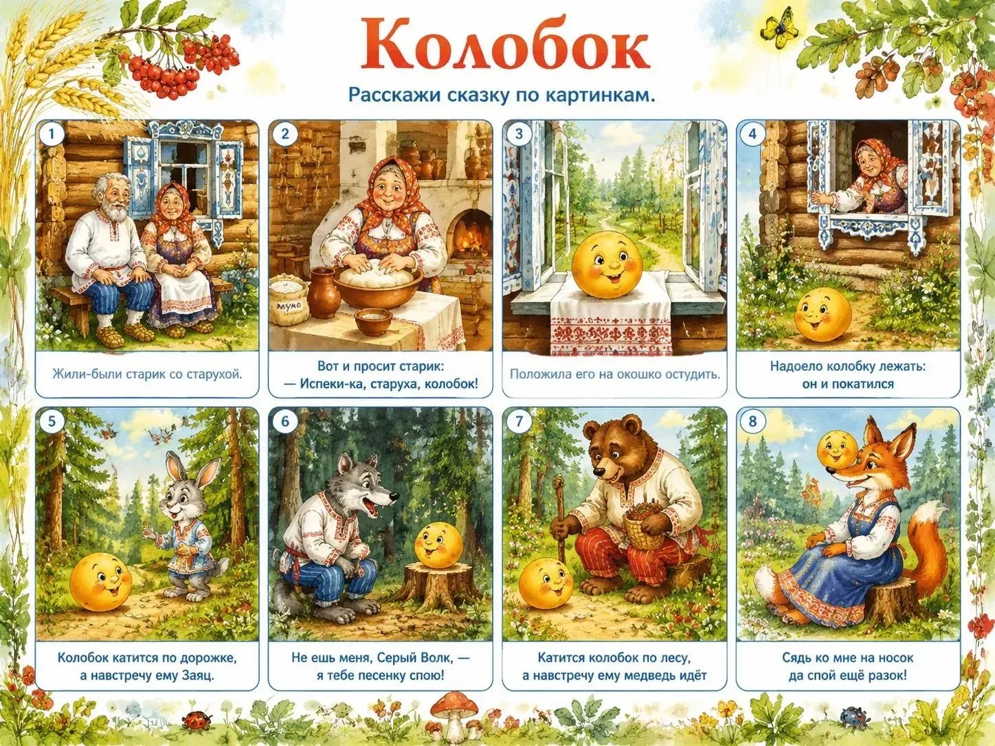 👉 «Расскажи сказку по картинкам. КОЛОБОК»