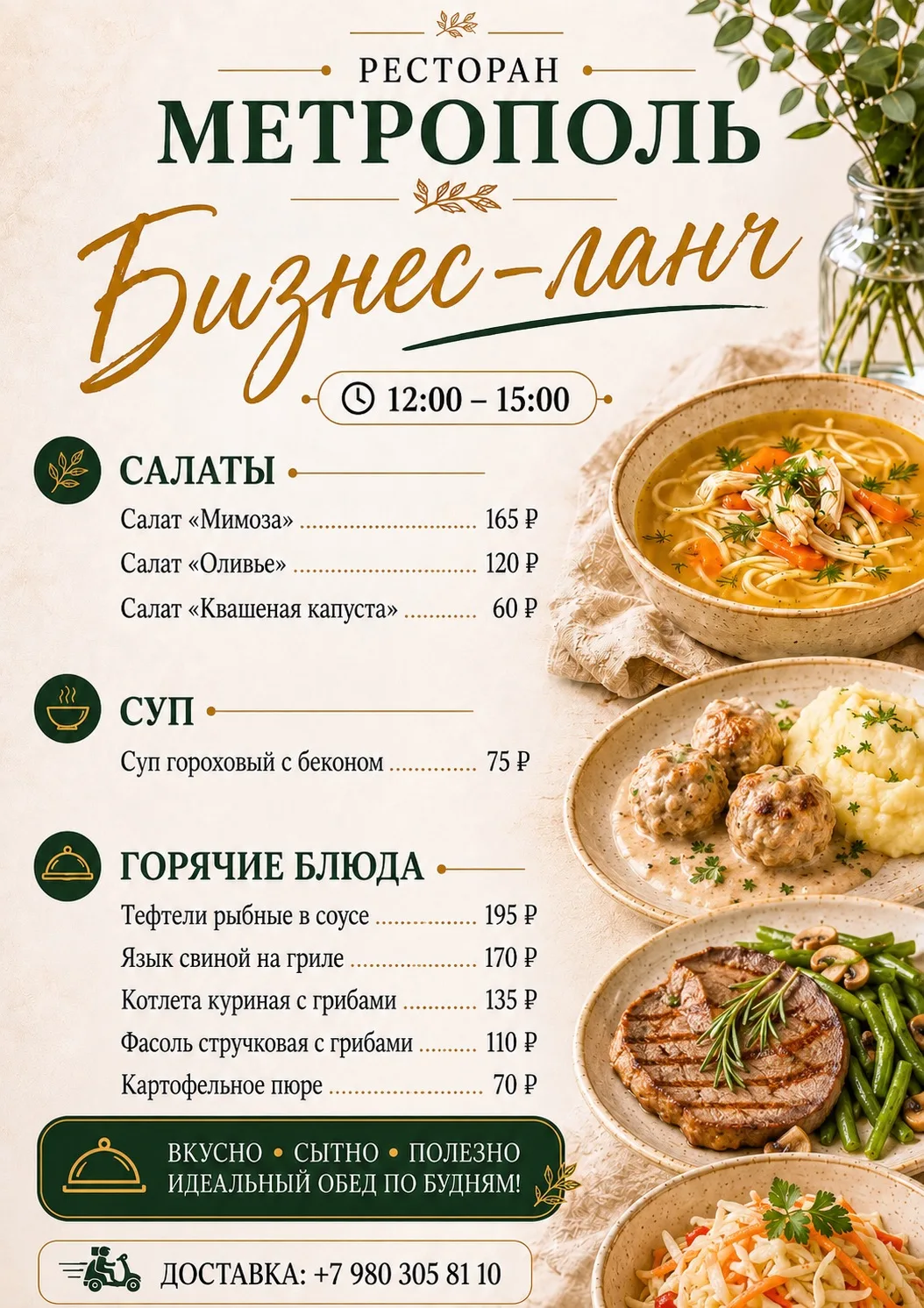 Бизнес-ланч в ресторане «Метрополь» — отличный повод сделать обед вкуснее 🥗