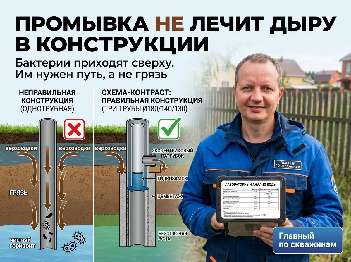 На днях в Авито пришёл запрос по поводу ремонта молодой скважины. Скважину пробурили 3 ...