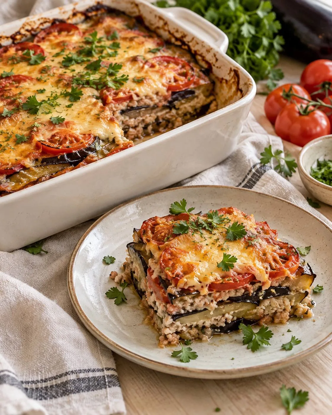ПП-запеканка с баклажанами и куриным фаршем
