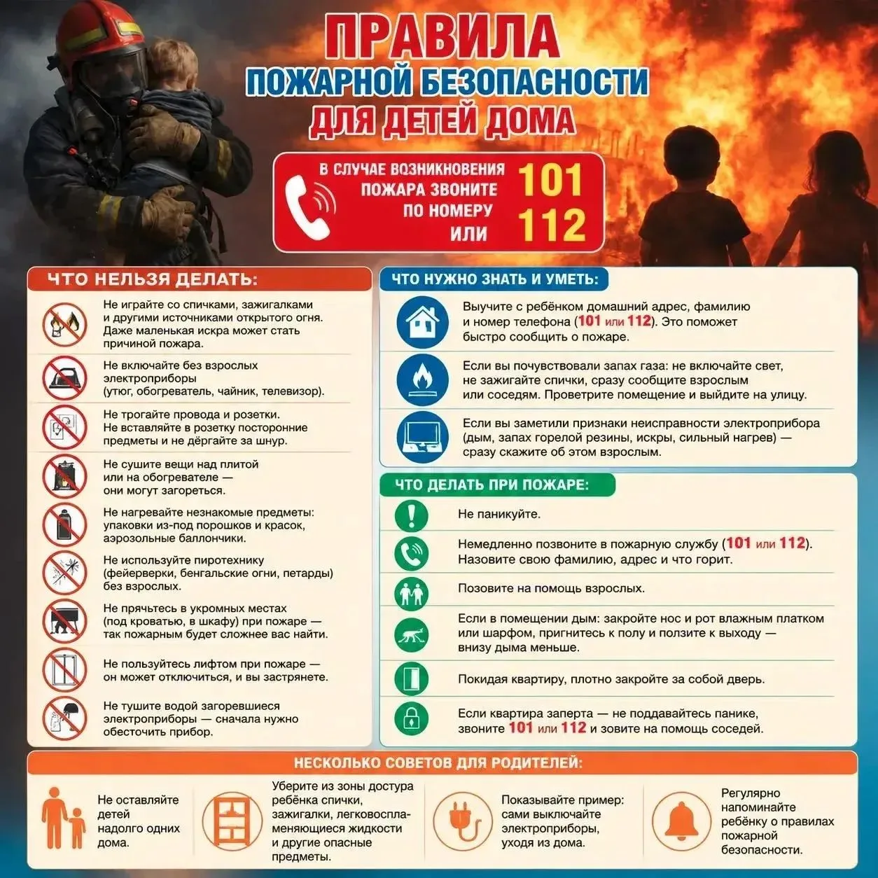 Памятка по пожарной безопасности для детей и родителей