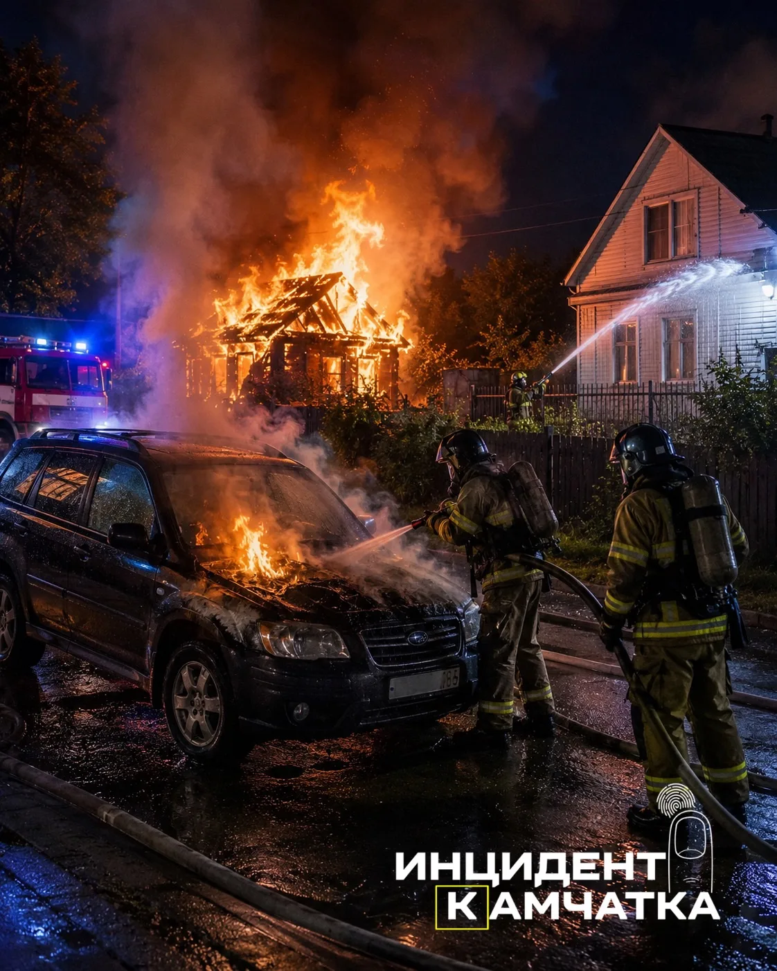 Огонь уничтожил баню и повредил Subaru в Петропавловске

На улице Океанской вспыхнул Subaru Forester