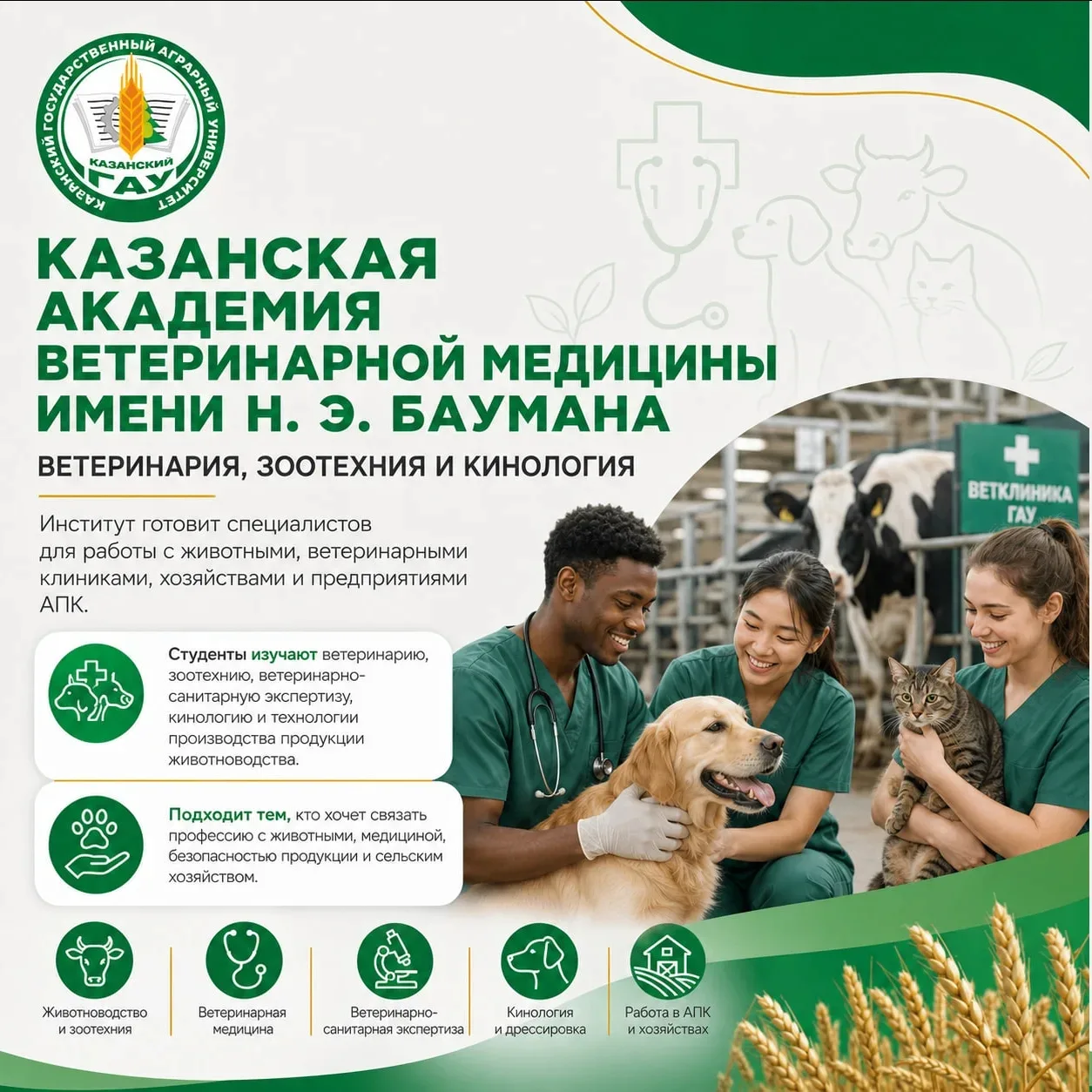 🐾 Ветеринария, зоотехния и кинология

В институте "Казанская академия ветеринарной медицины имени Н