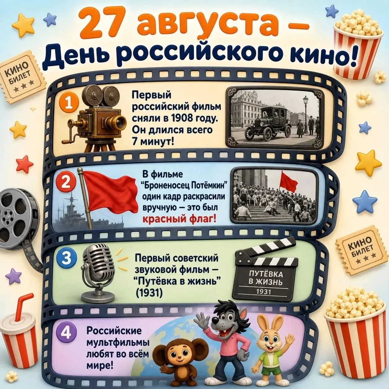 27 августа кинематографисты всего мира отмечают профессиональный праздник. Историю отра...