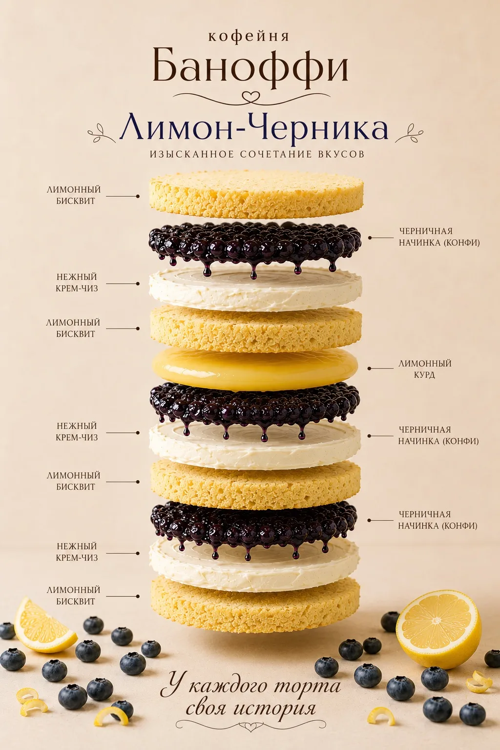 Знакомим с нашими самыми популярными начинками. 
Лимонный с черникой 🫐 🍋