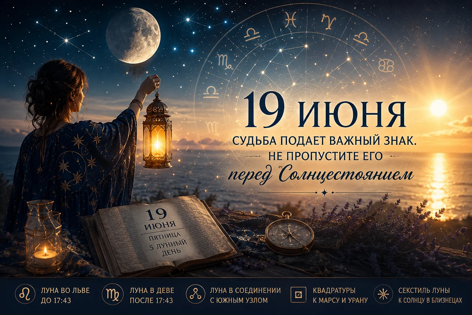 ⚡️ 19 ИЮНЯ: СУДЬБА ПОДАЕТ ВАЖНЫЙ ЗНАК
🌙 5-й лунный день. Растущая Луна.
До 17:43 Луна во Льве ♌, за