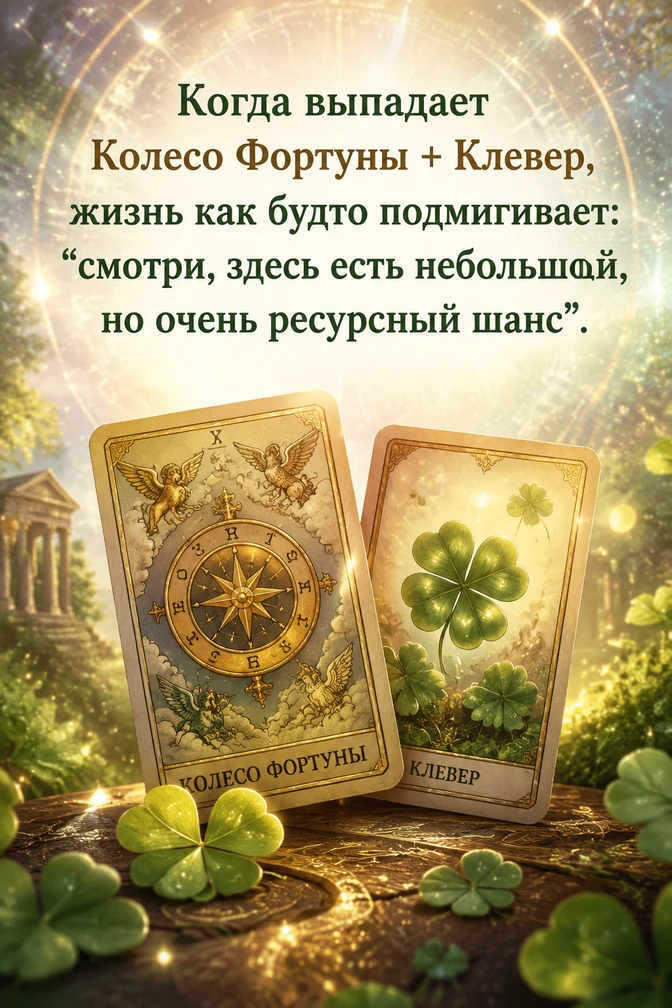 Колесо Фортуны — про внезапные повороты и возможности. Клевер — про короткую удачу, сча...