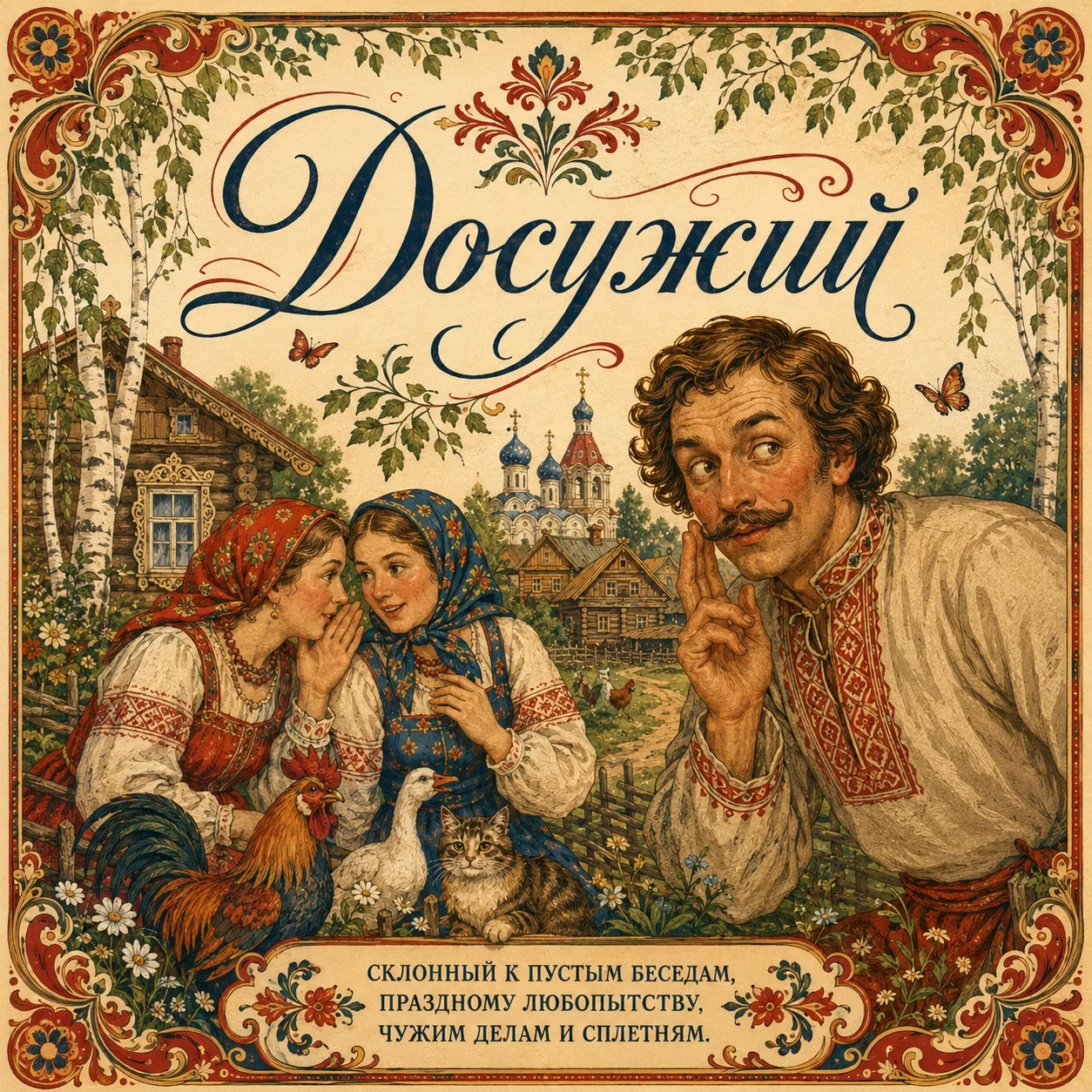 ДОСУЖИЙ 🌾

Досужий — это человек, склонный к праздным разговорам, пустому любопытству и чужим делам
