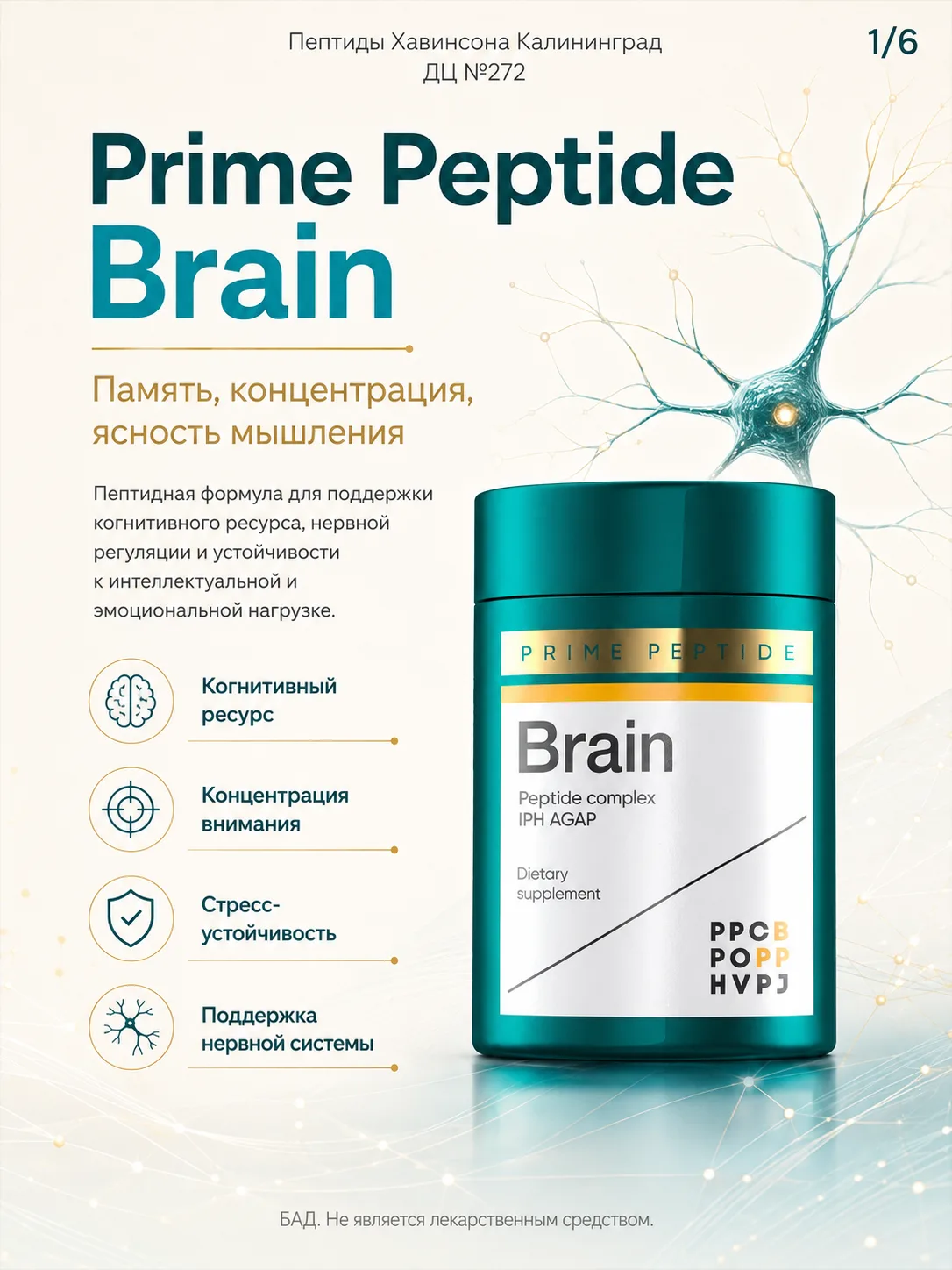 Prime Peptide Brain помогает сохранять ясную голову, собранность и память, когда много ...