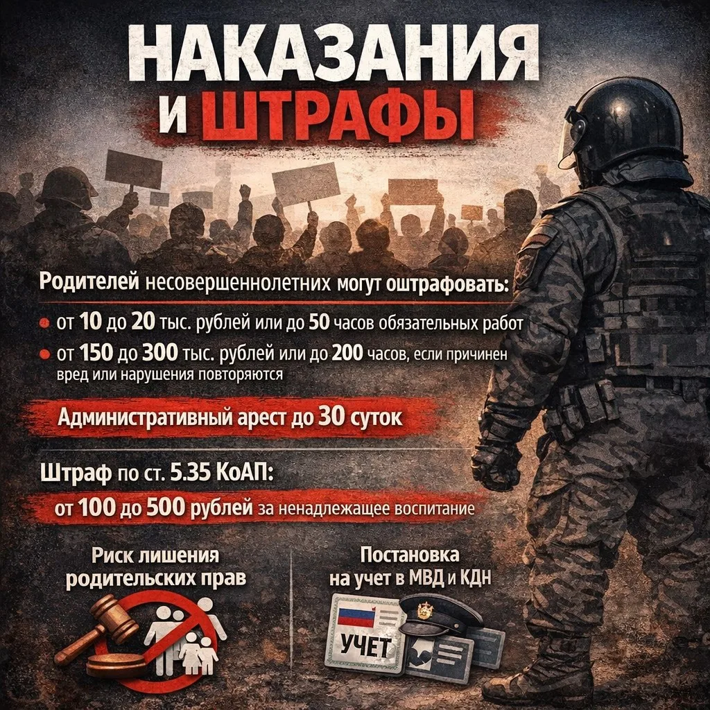 📢 Ответственность за участие несовершеннолетних в несанкционированных митингах 📚  Дорогие ученики и 