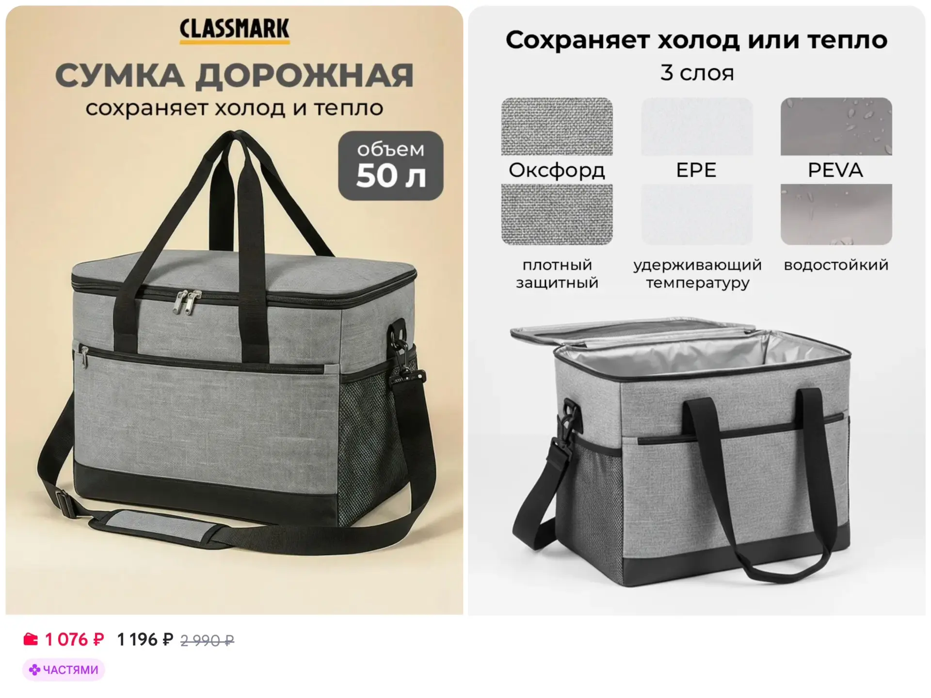 ❄️ Classmark Термосумка сумка холодильник большая - 50 л