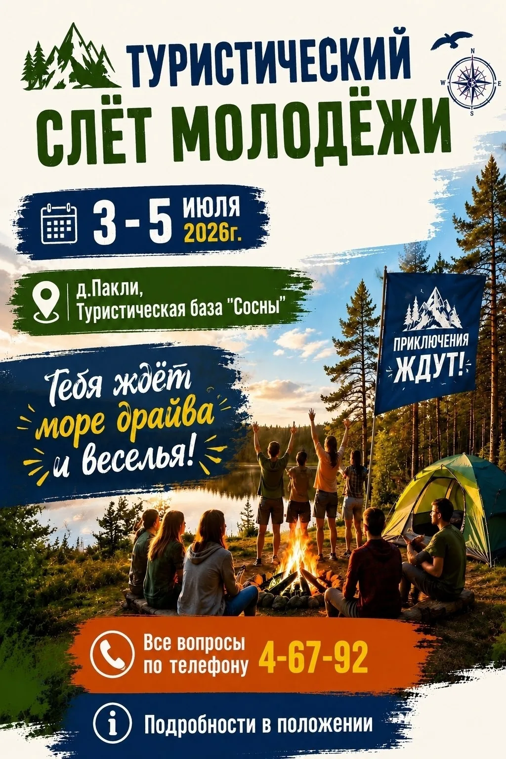 👉 3-5 июля на турбазе "Сосны" пройдет турслет молодежи