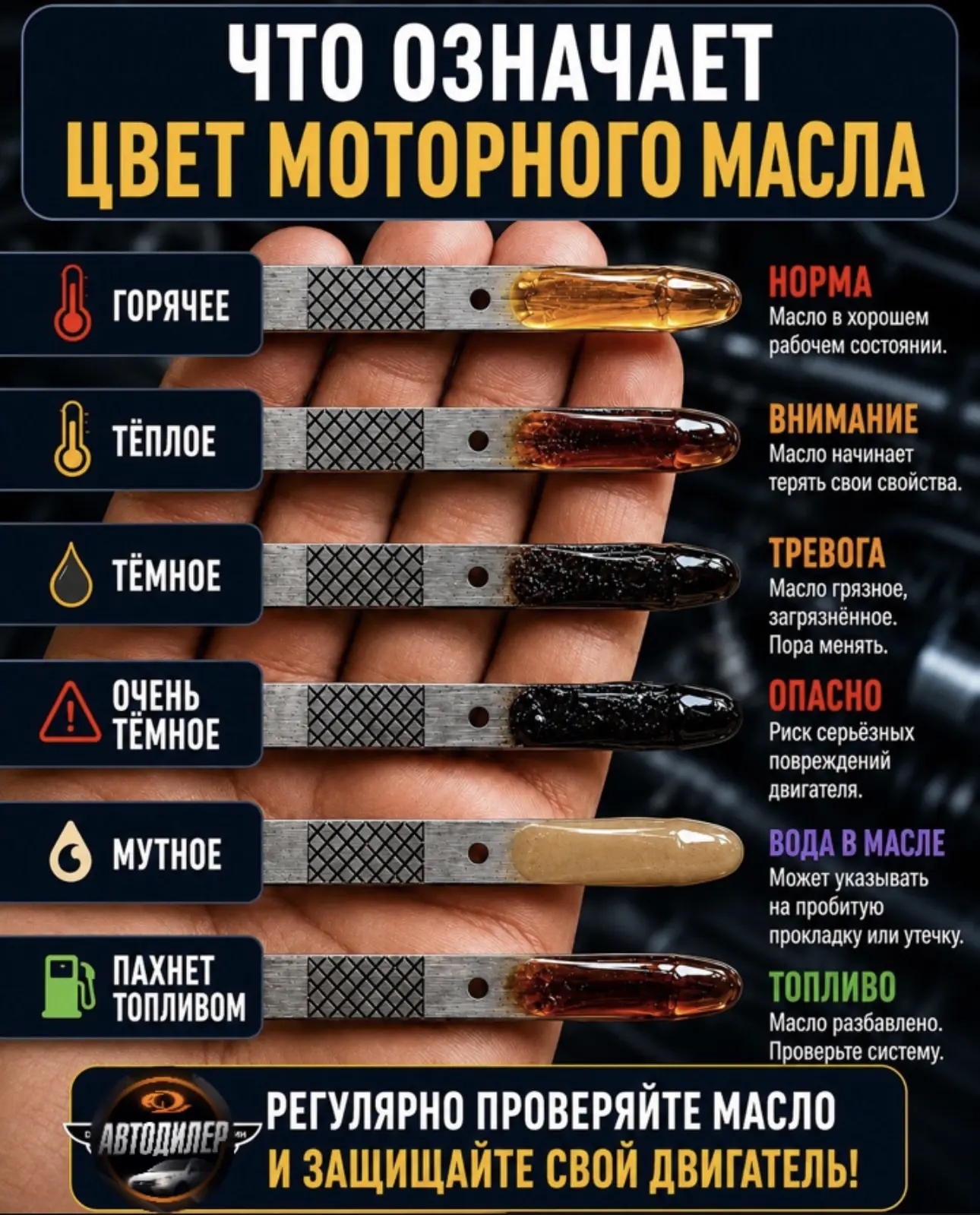 Что означает цвет моторного масла? 🛢️