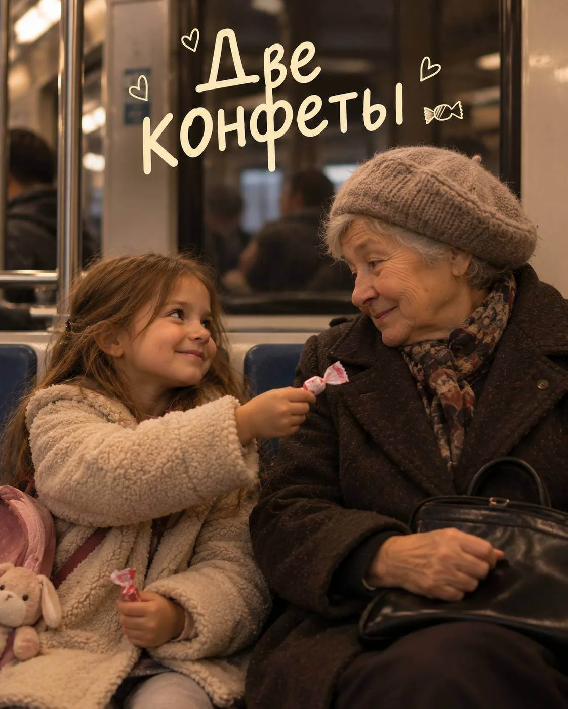 В метро маленькая девочка заметила, что пожилая женщина рядом грустит и смотрит в окно.