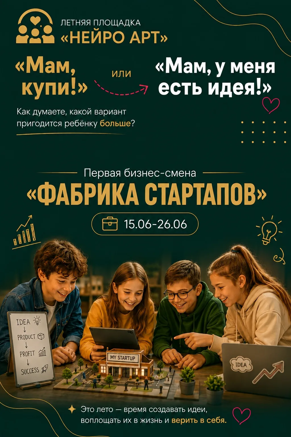🚀 «ФАБРИКА СТАРТАПОВ» - новая смена летней площадки «Нейро Арт»

А что, если этим летом ребёнок не 