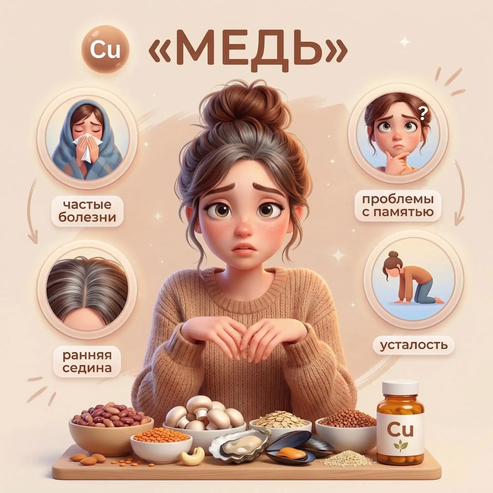 Ранняя седина говорит о недостатке йода. Хроническая усталость и судороги — о дефиците магния  Девоч