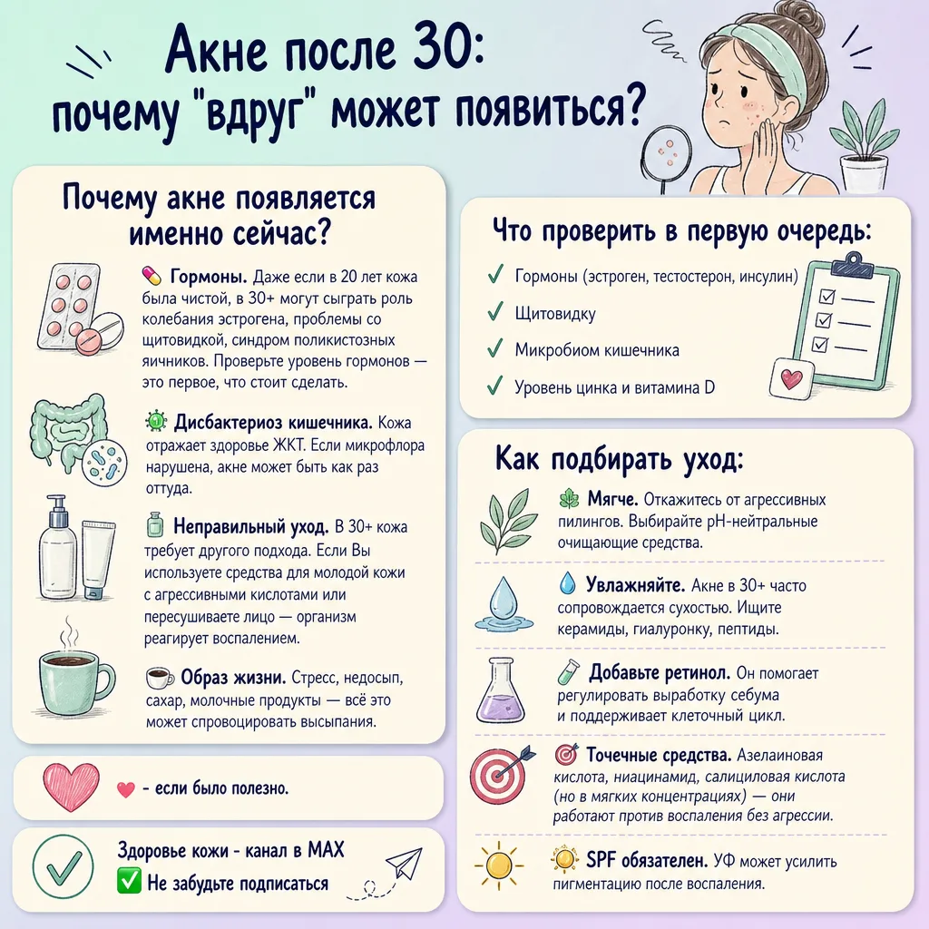 🔍 Акне после 30: почему "вдруг" может появиться?