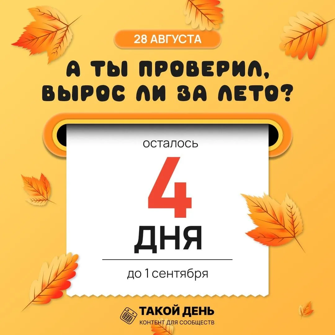📏 А ты проверил, вырос ли за лето? 😄На календаре — 28 августа. До 1 сентября осталось...