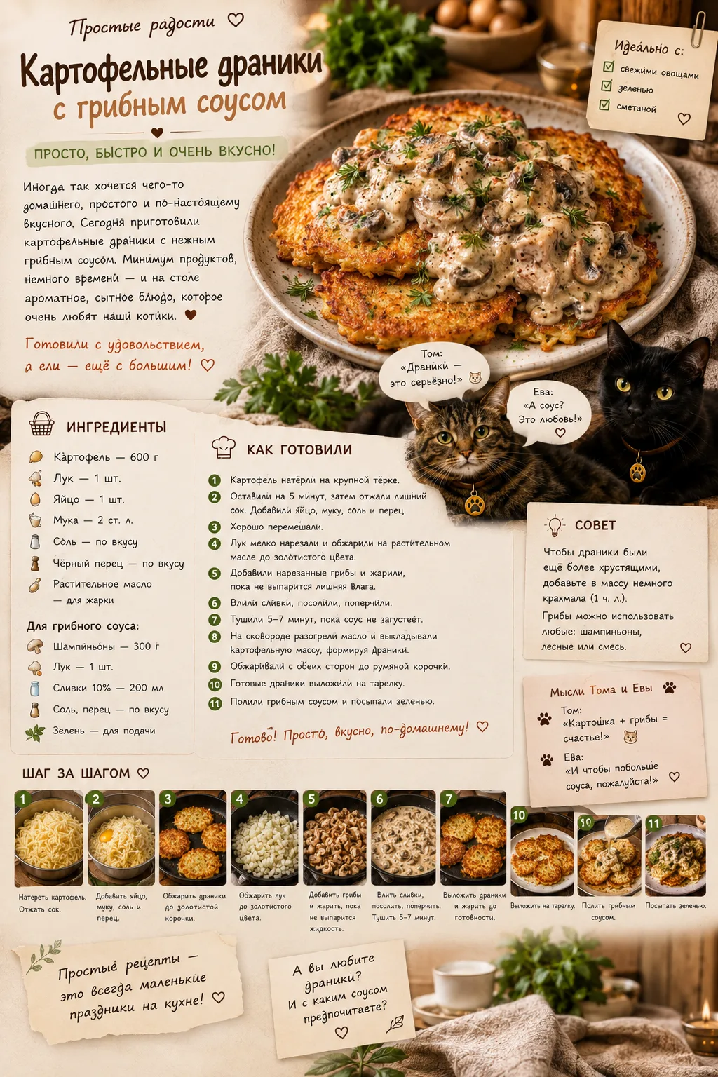 🥔 Картофельные драники с грибным соусом